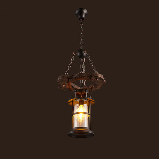 Lustre Industriel Bois Et Fer <br> Rustico